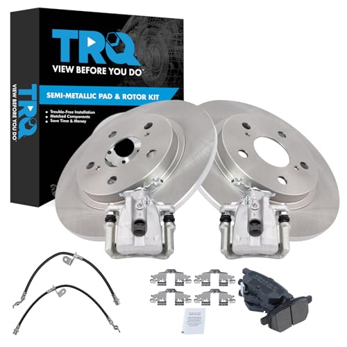 Image of TRQ Rear Brake Pad and Rotor Set Semi Metallic Calipers Compatible with 2009-2010 Pontiac Vibe 2009-2013 Toyota Matrix