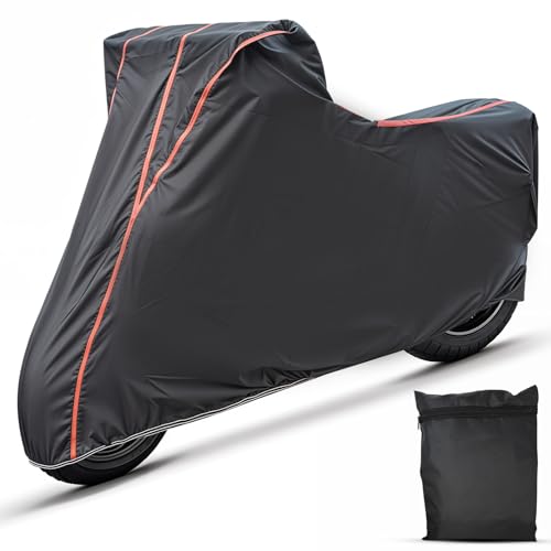 Image of Two Wheelers Bike Body Cover Compatible for Revolt RV400, UV Resistant, Dustproof, Triple Stitched, Elastic Bottom, Red Piping Motorcycle Cover (Black, Pack of 1)