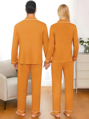 Couples Pajamas Sets Women & Men Long Sleeve Sleepwear Button Down Loungewear Pjs Set with Long Pants4