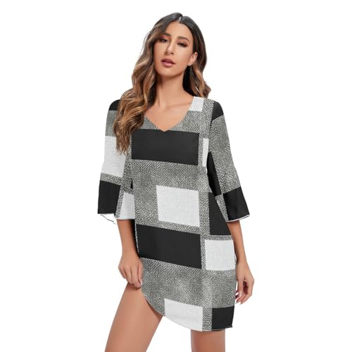 Robe d'été mousseline de soie imprimée carreaux femme chic