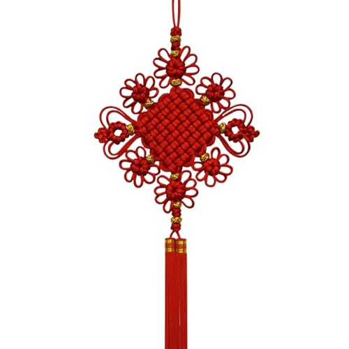 Nudo Chino Hecho a Mano de Seda con Borlas Rojas de la Fortuna para Decoración del Hogar Elegante