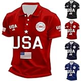 250 Anniversary USA Polo Shirt for Men Crewneck America Flag Pullover Tops Classic Fit Retro Long Sleeve T-Shirt Team Olympic Hockey Apparel Winter Summer Clothing Red-B Medium