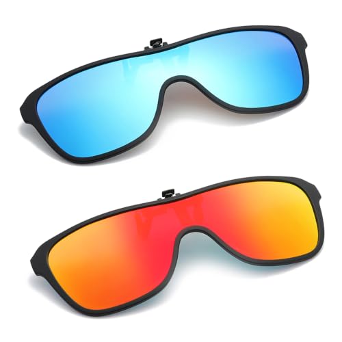 Image of Hifot Clip on Sunglasses 2 Pack, Polarized Lens Fit Over Prescription Glasses, Flip up Rimless Sunglasses