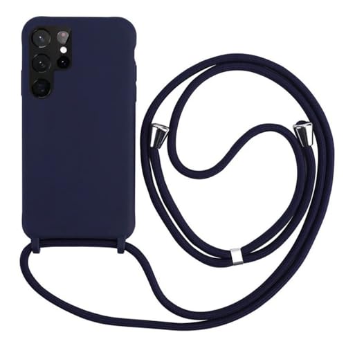 Coque Samsung S23 FE cordon silicone bleu foncé lanière collier ajustable