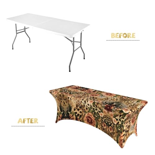 Housse de table extensible sans pli élasthanne léopard pour table 1,8 m - 5