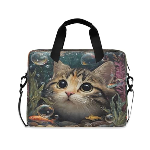 Maletín para portátil Alaza con diseño de gato y peces miniatura 1