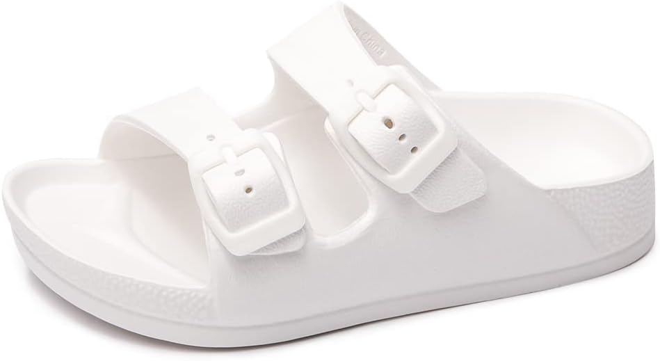 FUNKYMONKEY Unisex-Child Slides Double Buckle Adjustable EVA Flat Sandals for Boys Girls