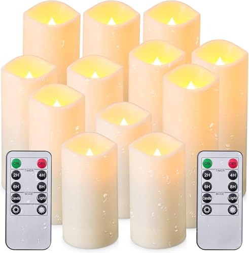 Image of Flameless Candles with Remote Control Waterproof Outdoors & Indoors, Battery Candles with Remote Timer, Decorative Remote Led Candles. (D 2.2''X H 4'' 5'' 6'' 7'') -12-Pack.