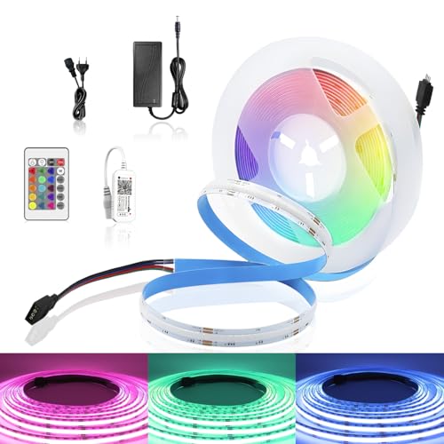 2M WIFI Striscia LED RGB COB, 12V Striscia LED COB RGB dimmerabile con telecomando e alimentatore, striscia luminosa LED ad alta densità 576LEDs/M, controllo app, compatibile con Alexa, Google home