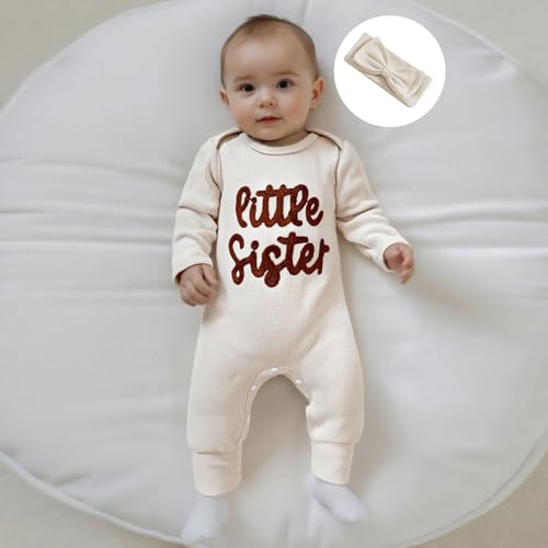 Infant Baby Girl Fall Outfit Sweatshirt Romper Little Sister Lil Sis Long Sleeve Jumpsuit Onesie Newborn Winter Clothes3