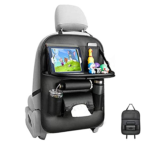 Geetamoor Organisateur Voiture, Protege Siege Voiture Enfant Protection Siege Voiture Arrière Kick Mats en Cuir PU Grand Compatible Support Tablette Boîte de Mouchoir, 1PCS/Noir Cover