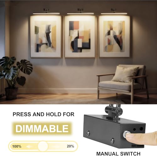 Yuichoy 2 Pack Picture Lights for Wall Battery Operated, 16 inch Wireless Art Lighting for Painting, 6 Colors Picture Frame Lights with Remote, Dimmable 5200mAh Gallery Light, Black