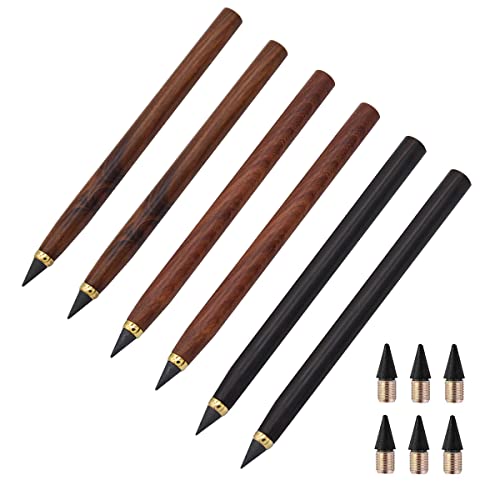 SIPLIV 6Pcs Inkless Everlasting Pencil Wooden Inkless Signature Pencils Unlimited Writing Pencil With 6Pcs Replacement Pen Heads