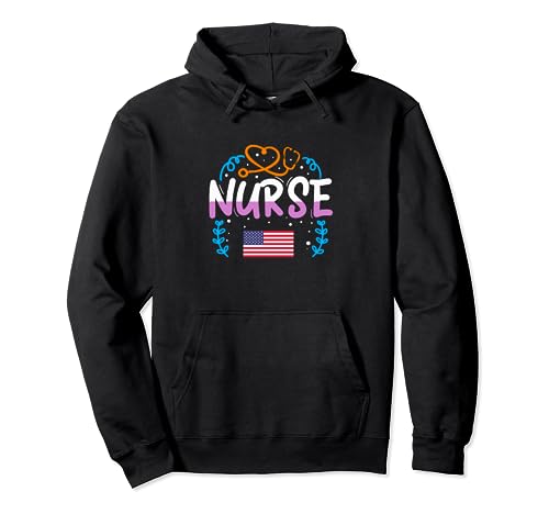 Nursing Patriot USA Nurse American Flag VA Nurse 4th of July Pullover Hoodie