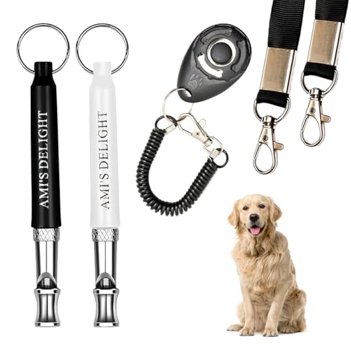 Ami's Delight Dog Whistle Set of 5 | 2PCS Premium Quality Adjustable Dog Whistles with 2 Black...
