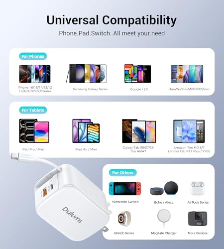 Image of Retractable Wall Charger,40W Dual Port QC3.0+PD Fast USB C Charging Block,Type C Power Adapter Brick Cube for iPhone 16 /15 /14 /13 /12 Pro Max Plus,Samseng Galxy S24 /S23(with 2.6FT USB C Cable)