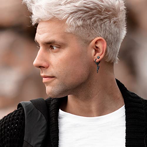 Florideco 22Pcs Stainless Steel Fake Earrings for Men Women Cross Chain Pendant Earring Non-Piercing Huggie Hoop Earrings Set Clip On Earrings for Men Black Fake Earrings3