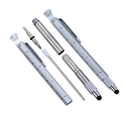 Shulaner 7 in 1 Tech Tool Ballpiont Pen with Ruler, Bottle Opener, Phone Stand, Ballpoint Pen, Stylus and 2 Screw Driver, Multifunction Tool Fit for Everyone Silver