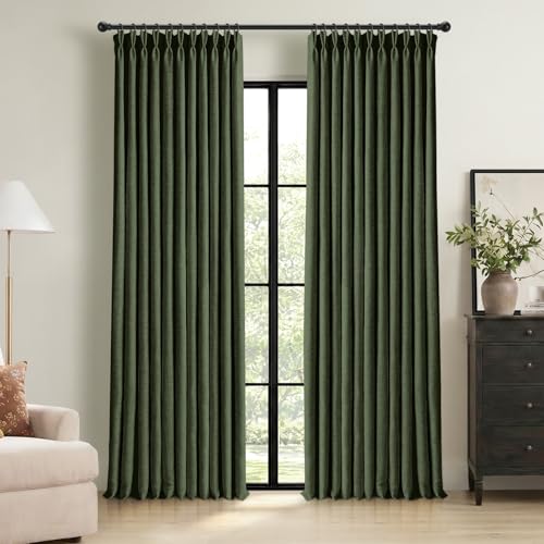 CAPALOCA Loden Green Pinch Pleated 100% Blackout Curtains 96 Inch Long
