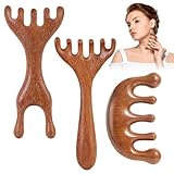 3 Stück Massage Kamm Holz, Meridian Massage Kamm, Ergonomisches Design, Klein und Tragbar, Stress Abbauen, Kopf/Gesichts/Nacken/Körpermassagegerät