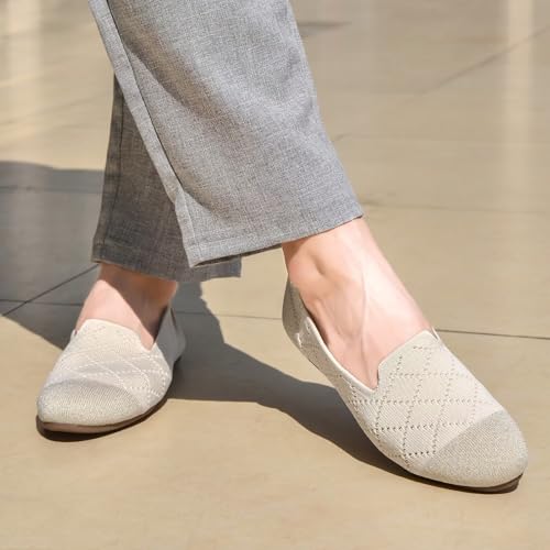 Image of poemlady Women's Ballet Flat Shoes Dress Shoes Knit Round Toe Slip On Ballerina Walking Flats Shoes for Woman Low Wedge Casual