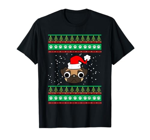 Pug Dog Santa Hat Funny Ugly Christmas Dogs Lovers Xmas Camiseta