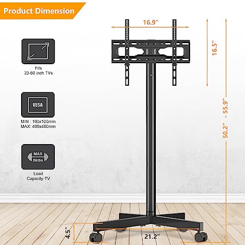 5Rcom Rolling Tv Stand, Adjustable Tv Cart W/Locking Wheels For 23-60" Lcd Led Plasma Flat Panel Screen Tv, Max Vesa 400X400Mm, Mobile Tv Stand #TOP2