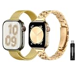 baklon 2 Pezzi Compatibile con Cinturino Apple Watch Donna, Acciaio Inossidabile, 38mm 40mm 41mm 42mm(Series 10), Series Ultra2/Ultra/SE2/SE/10 9 8 7 6 5 4 3 2 1, Oro