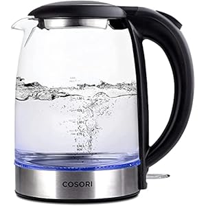 COSORI Waterkoker, glas met upgrade roestvrijstalen filter en binnendeksel, BPA-vrij, 1,7 liter, waterkoker met blauwe led, droogbescherming, 2200 watt, snel opwarmen