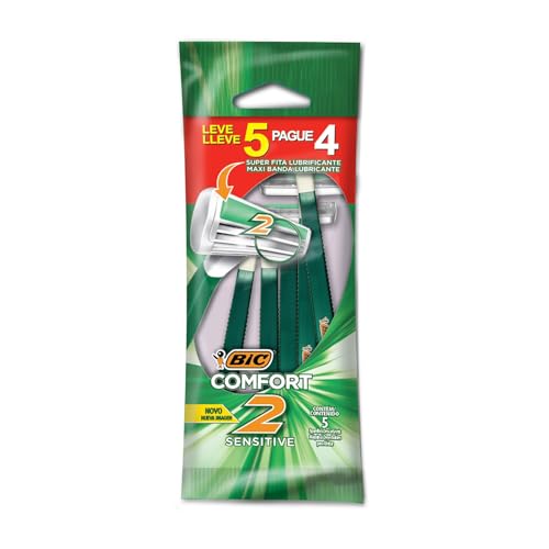 BIC Aparelho De Barbear Comfort 2 Pele Sensível C/ Fita Lubrificante 884626 Embalagem Leve 5 Pague 4