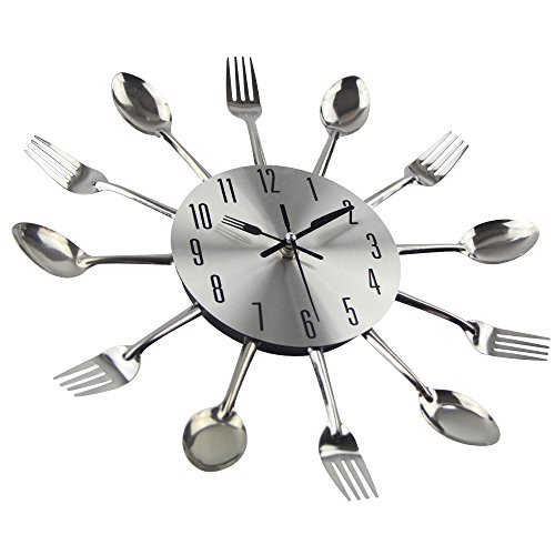 Timelike Kitchen Wall Clock, 3D Removable Modern Creative Cutlery Kitchen Spoon Fork Wall Clock Mirror Wall Decal Wall Sticker Room Home Decoration #TOP3