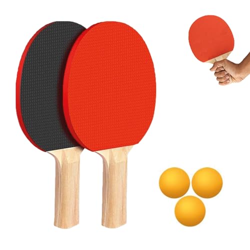 Podcase Set de Ping Pong - Pack de 2 Palas y 3 Pelotas - Raquetas Validas para Principiantes como Aficionados y Expertos - Pack de Juego de Tenis de Mesa con Medidas Oficiales