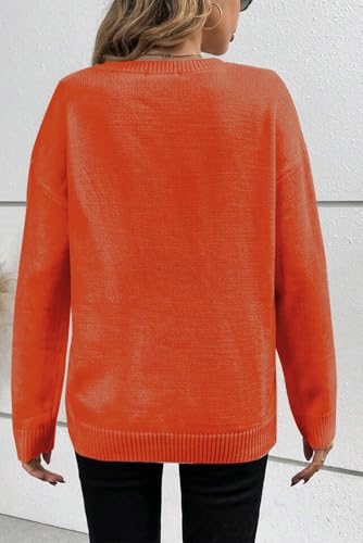 Women's Orange Halloween Boo Knitted Pattern Ribbed Edge Drop Shoulder Sweater2