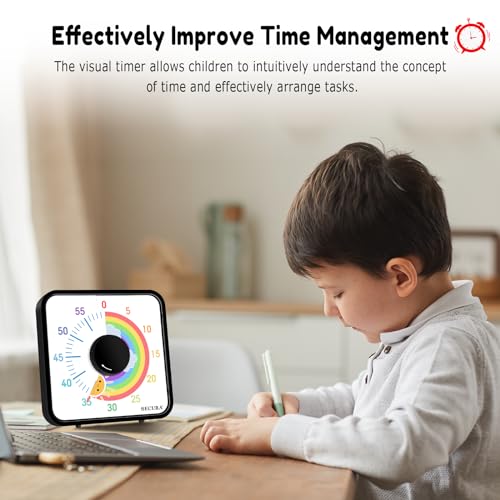 Secura 60-Minute Visual Timer, 7.5 Inch Magnetic Rainbow Countdown Timer for Classroom or Kitchen, Durable Mechanical Timer Clock with Magnetic Backing (Black & Sun) - Image 5