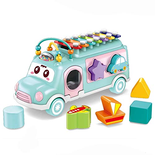 aPerefectLife School Bus Toy | Push & Pull Toy Xylophone with Safe Mallets | Learning Educational Toys for Baby & Toddler | Blocks for Boys and Girls (Blue)