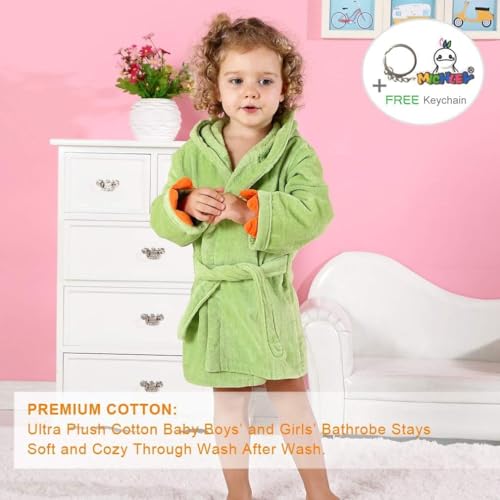 Image of MICHLEY Girls Boys Robe Cotton Towel Baby Dinosaur Style Hooded Bathrobe