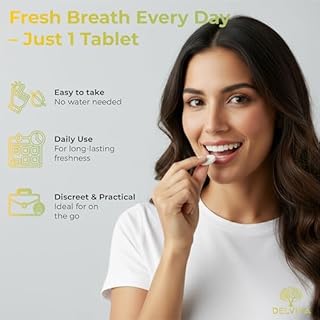 Delvina Oral Probiotics for Bad Breath Treatment for Adults - 90 Vegan Chewable Tablets for Oral Health, Teeth and Gums - Dental Probiotics for Fresh Breath - with Vitamin D3 - Mint - 3 Month Supply