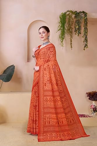 Image of TAMAIRA FASHION Off White Mulmul Pure Cotton Saree For Woman Warli Printed|Office Wear Daily Wear Sarees For Women Without Blouse Piece (Available in 21 Colours)