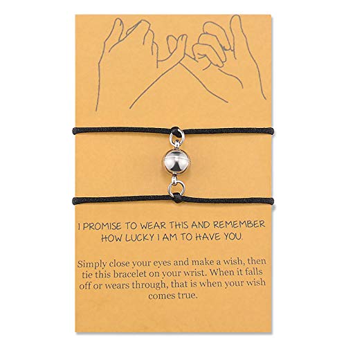 BOCHOI Couple Bracelet Magnetic Mutual Attraction Rope Braided Vows of Eternal Love Adjustable Jewelry Gifts Set for Couple Women Men Black Birthday