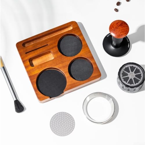 Embudo dosis 51mm y tamper para café espresso con soporte de madera 4