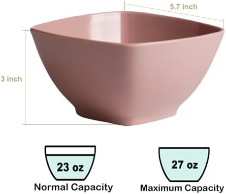 Miniatura 2 de M&B GWPP Cuencos de plástico de melamina para cereales, cuencos cuadrados pequeños de 27 onzas para aperitivos, postres, ensaladas, yogur, juego de