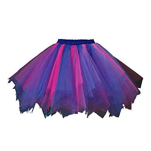 Honeystore Women's Short Vintage Ballet Bubble Puffy Tutu Petticoat Skirt Royal Blue and Fuschia