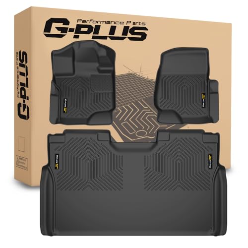 G-PLUS Floor Mats Fit Ford F150 SuperCrew 2015-2025/F150 Lightning 2022-2025 SuperCrew(w/o Fold Flat Storage), TPE Custom Fit All Weather Front & 2nd Row Floor Liners Truck Mats,3PCS Black 2