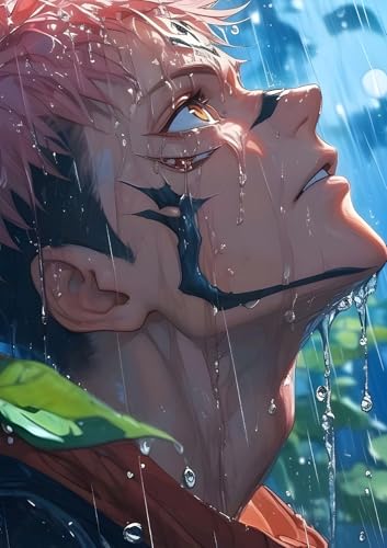 Image of NIJUKA Anime Printed A4 Size Metal sheet Poster For Home And Room Decoration | For Anime Art Fans Boys And Girls (Sukuna Side Face In Rain)