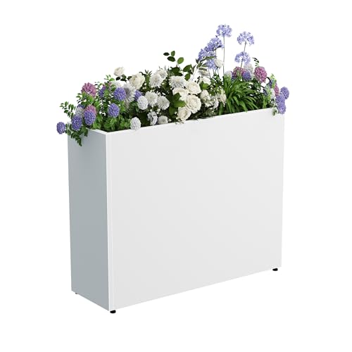 Blumenkasten Hoch Metall Pflanzkübel Rechteckig 76 cm lang XXL Schmal Groß & Wetterfest Dekoratives Hochbeet für Balkon Draußen Garten Terrasse Outdoor