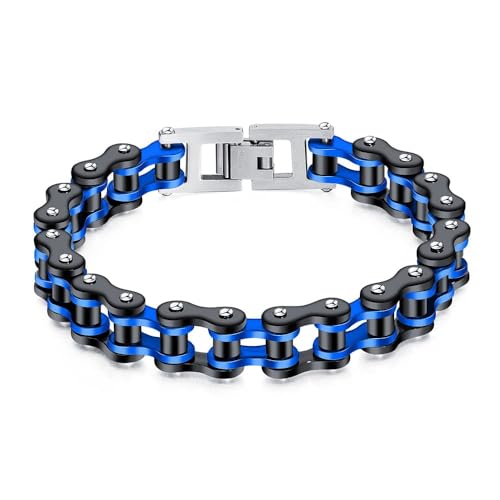 Ockyunoo Bracelet de Vélo pour Homme - Chaîne de Motard de Moto en Acier Inoxydable, Lien de Punk Rock, Bijoux pour Hommes et Garçons (Bleu)