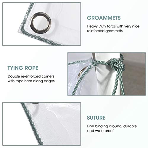 6 X 10 Ft Green Cord Marine Grade Clear Transparent Vinyl Tarp With Grommets - Water, Tear, And Cold Weather Resistant For Plants Greenhouse, Pet Hutch Roof (12 Mil),5 Pound #TOP4