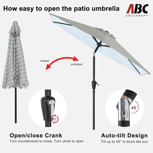Image of ABCCANOPY 7.5FT Patio Umbrella Outdoor 6 RibsTable Umbrella | Fade & UV Resistant Fabric,6 Fiberglass Ribs,Smooth Crank System,Khaki Gray Stripe,Great for Patio,Backyard,Garden,Deck