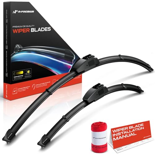 A-Premium Pack of 2 Windshield Wiper Blades with Wear Indicator & Towel - Compatible with Dodge Dart & Ford Transit Connect 2010-2013 & Jeep KL Series Cherokee - 26" and 18", Hook Connector