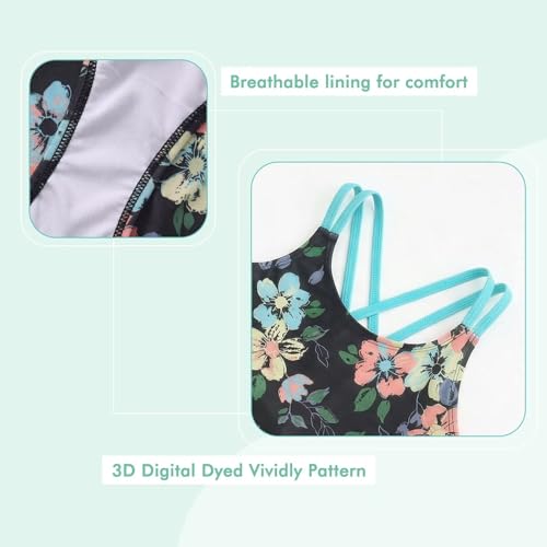 Image of Moon Tree Girls One Piece Swimsuits, Adjustable Double Straps Bathing Suits for Kids Girls Hawaiian Swimwear 3-16 Years